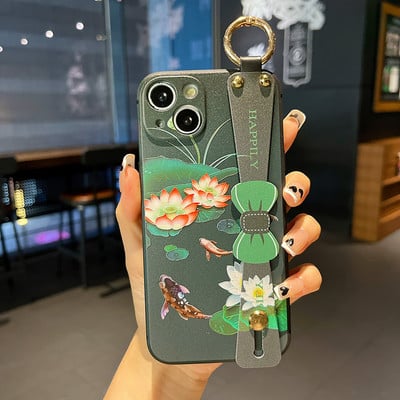 Θήκη με λουρί καρπού φιόγκου για iPhone 13 12 11 Pro Max Xs Max XR 7 8 Plus SE Fashion Flower Προστασία θήκης τηλεφώνου από σιλικόνη