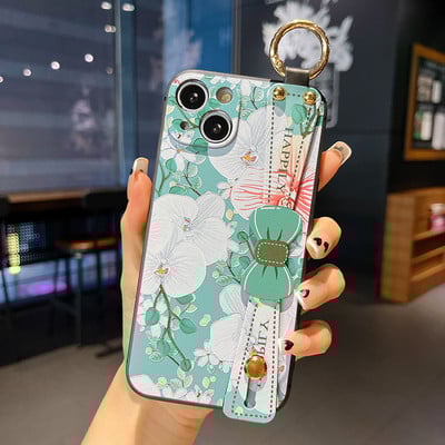 Θήκη με λουρί καρπού φιόγκου για iPhone 13 12 11 Pro Max Xs Max XR 7 8 Plus SE Fashion Flower Προστασία θήκης τηλεφώνου από σιλικόνη