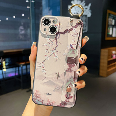Θήκη με λουρί καρπού φιόγκου για iPhone 13 12 11 Pro Max Xs Max XR 7 8 Plus SE Fashion Flower Προστασία θήκης τηλεφώνου από σιλικόνη