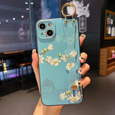 Θήκη με λουρί καρπού φιόγκου για iPhone 13 12 11 Pro Max Xs Max XR 7 8 Plus SE Fashion Flower Προστασία θήκης τηλεφώνου από σιλικόνη