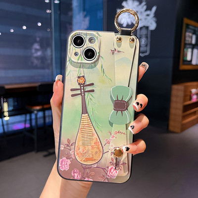 Θήκη με λουρί καρπού φιόγκου για iPhone 13 12 11 Pro Max Xs Max XR 7 8 Plus SE Fashion Flower Προστασία θήκης τηλεφώνου από σιλικόνη