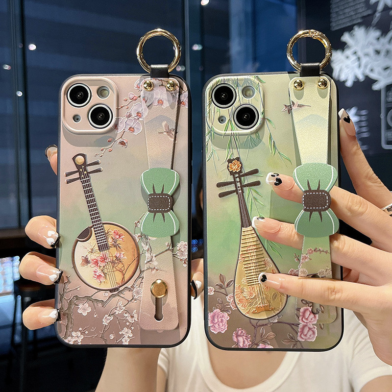 Θήκη με λουρί καρπού φιόγκου για iPhone 13 12 11 Pro Max Xs Max XR 7 8 Plus SE Fashion Flower Προστασία θήκης τηλεφώνου από σιλικόνη