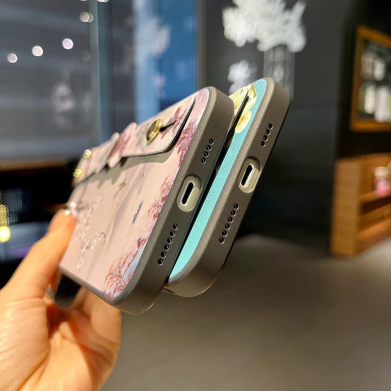 Θήκη με λουρί καρπού φιόγκου για iPhone 13 12 11 Pro Max Xs Max XR 7 8 Plus SE Fashion Flower Προστασία θήκης τηλεφώνου από σιλικόνη