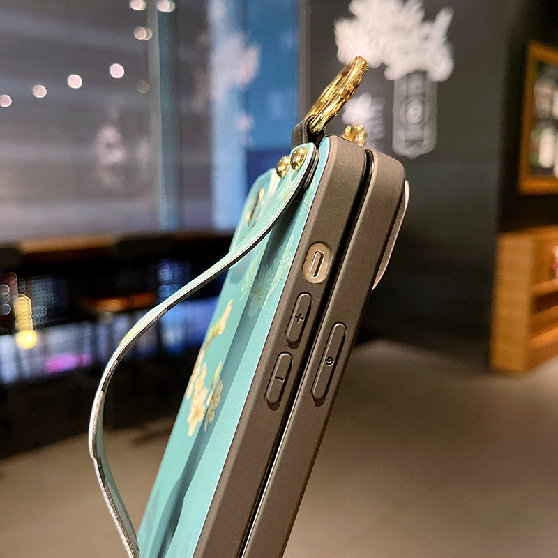 Θήκη με λουρί καρπού φιόγκου για iPhone 13 12 11 Pro Max Xs Max XR 7 8 Plus SE Fashion Flower Προστασία θήκης τηλεφώνου από σιλικόνη