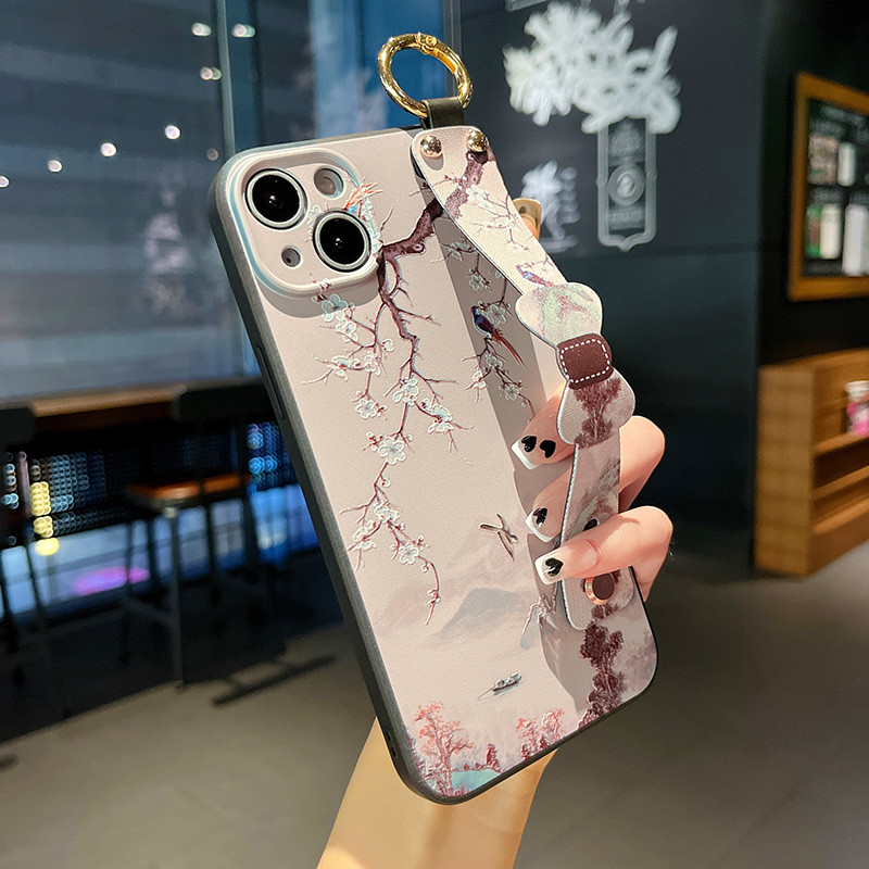 Θήκη με λουρί καρπού φιόγκου για iPhone 13 12 11 Pro Max Xs Max XR 7 8 Plus SE Fashion Flower Προστασία θήκης τηλεφώνου από σιλικόνη