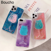 3D Wine Glass Glitter Phone Case za iPhone 11 Pro XS Max X XR SE 6S 6 7 8 Plus SE2 Liquid Quicksand Bling Sequins Case Cover