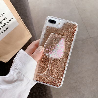 3D Wine Glass Glitter Phone Case za iPhone 11 Pro XS Max X XR SE 6S 6 7 8 Plus SE2 Liquid Quicksand Bling Sequins Case Cover
