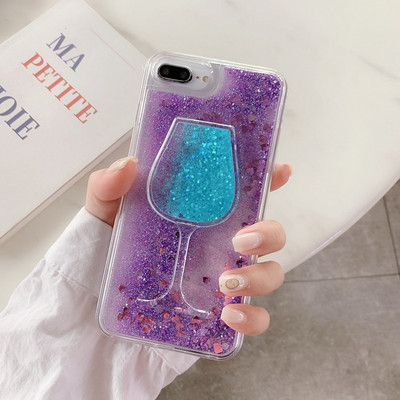 3D Wine Glass Glitter Phone Case za iPhone 11 Pro XS Max X XR SE 6S 6 7 8 Plus SE2 Liquid Quicksand Bling Sequins Case Cover
