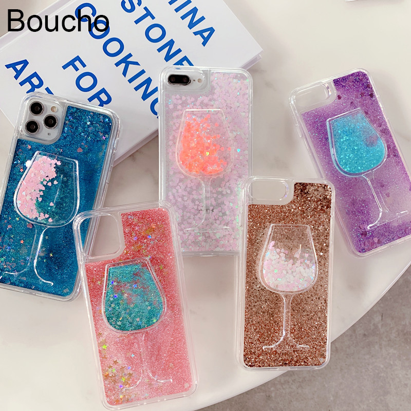 3D Wine Glass Glitter Phone Case za iPhone 11 Pro XS Max X XR SE 6S 6 7 8 Plus SE2 Liquid Quicksand Bling Sequins Case Cover
