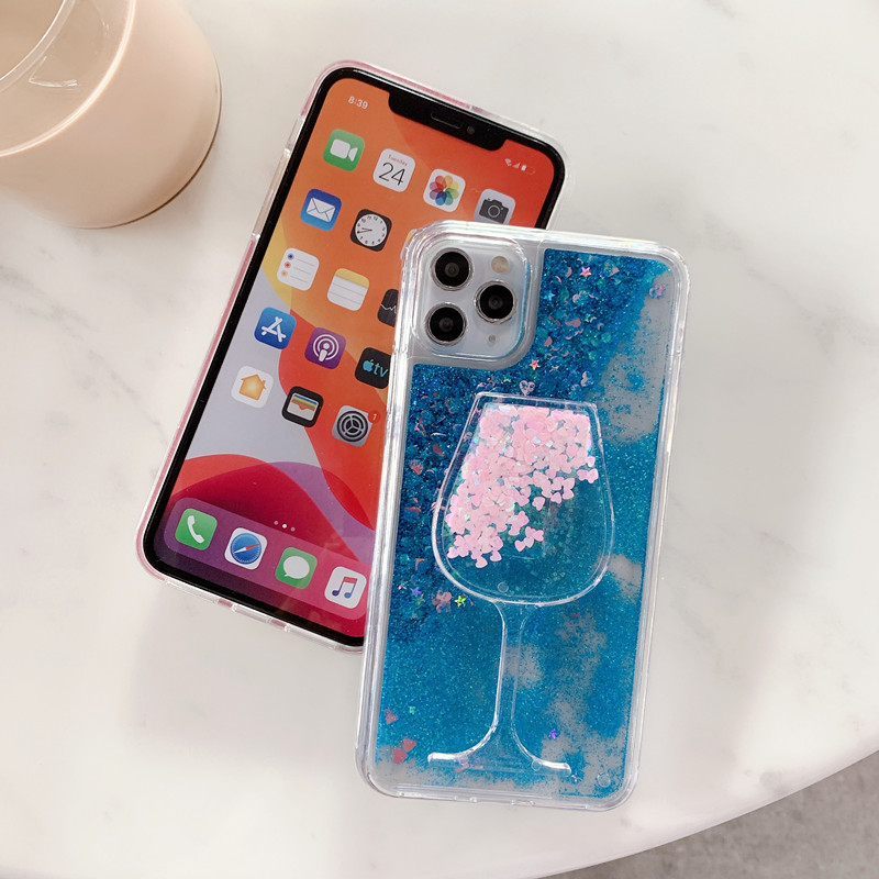 3D Wine Glass Glitter Phone Case za iPhone 11 Pro XS Max X XR SE 6S 6 7 8 Plus SE2 Liquid Quicksand Bling Sequins Case Cover
