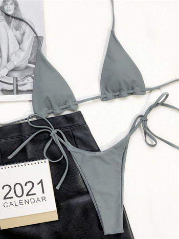 Νέο Grey Halter Sexy Tiny Micro Mini Bikini Γυναικεία μαγιό Γυναικείο μαγιό Σετ μπικίνι δύο τεμαχίων Bather Μαγιό Swim V3168