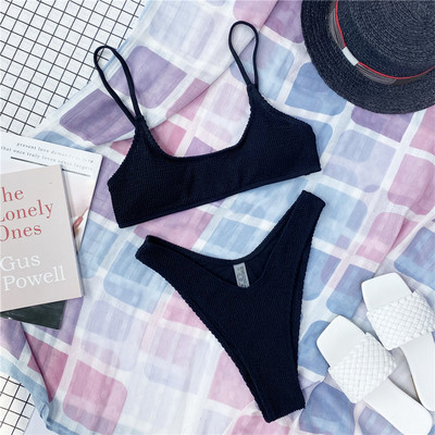 Novi seksi naborani bikini ženski kupaći kostim Ženski kupaći kostim Dvodijelni komplet kupaćih kupaćih kostima srednjeg struka Swim V3032P