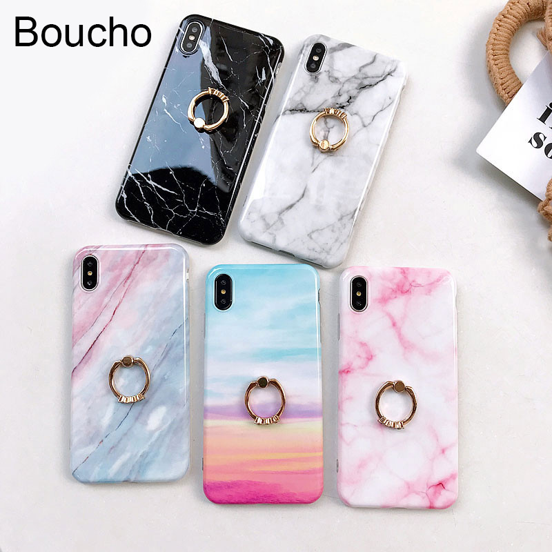 Θήκη τηλεφώνου Boucho Luxury Diamond Ring Stand για iPhone X XS MAX XR Μαρμάρινη θήκη για iPhone 6 6S 7 8 Plus Θήκη με δαχτυλίδι