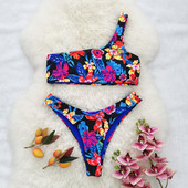 Dvodijelni bikini set s cvjetnim uzorkom na jedno rame, trokut, brazilski bikini mikro bikini triquinis
