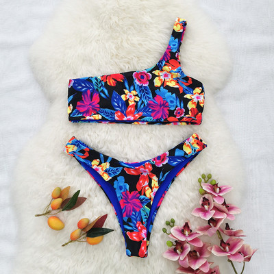 Dvodijelni bikini set s cvjetnim uzorkom na jedno rame, trokut, brazilski bikini mikro bikini triquinis