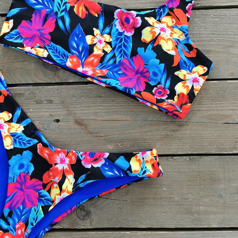 Dvodijelni bikini set s cvjetnim uzorkom na jedno rame, trokut, brazilski bikini mikro bikini triquinis