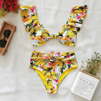 Νέο Bikini Floral Σετ μπικίνι με βολάν Γυναικείο με λαιμόκοψη με λαιμόκοψη δύο τεμαχίων μαγιό για κορίτσι μαγιό παραλίας Μπικίνια