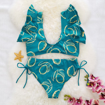 Νέο Bikini Floral Σετ μπικίνι με βολάν Γυναικείο με λαιμόκοψη με λαιμόκοψη δύο τεμαχίων μαγιό για κορίτσι μαγιό παραλίας Μπικίνια