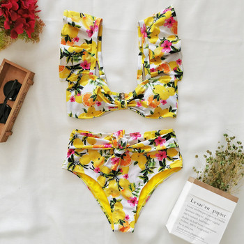 Νέο Bikini Floral Σετ μπικίνι με βολάν Γυναικείο με λαιμόκοψη με λαιμόκοψη δύο τεμαχίων μαγιό για κορίτσι μαγιό παραλίας Μπικίνια