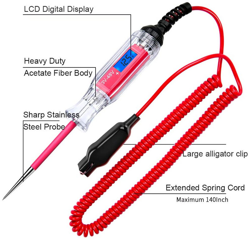 Univerzális LCD digitális autós áramkör tesztelő tápszonda gépjármű diagnosztikai eszköz 5-48V elektromos fénybiztosíték feszültség teszttoll