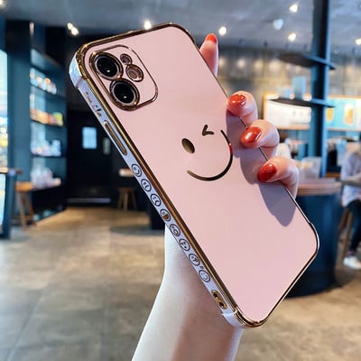 Πολυτελής επιμετάλλωση θήκη τηλεφώνου για iPhone 12Pro Max 13 Mini για iPhone 11 Pro Max XS X XR 7 8 Plus Χρυσό κάλυμμα smiley