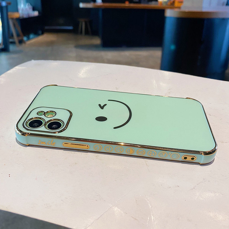 Πολυτελής επιμετάλλωση θήκη τηλεφώνου για iPhone 12Pro Max 13 Mini για iPhone 11 Pro Max XS X XR 7 8 Plus Χρυσό κάλυμμα smiley