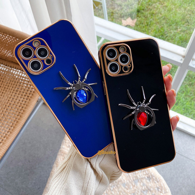 Husă de telefon de lux galvanizată Spider Ring pentru iphone 13 12 Pro MAX 11 Pro Max XS XR X SE 7 8 plus Suport pentru telefon Husă cu prindere inel