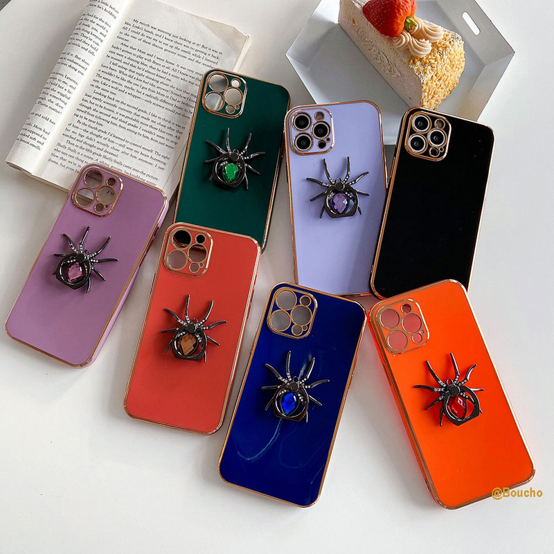 Husă de telefon de lux galvanizată Spider Ring pentru iphone 13 12 Pro MAX 11 Pro Max XS XR X SE 7 8 plus Suport pentru telefon Husă cu prindere inel