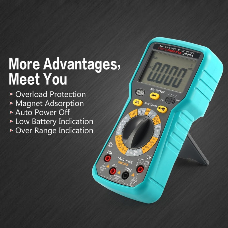 Automobilski multimetar 6000 brojača True RMS AC/DC Volt Amp Ohm Kut zadržavanja Tester brzine rotacije