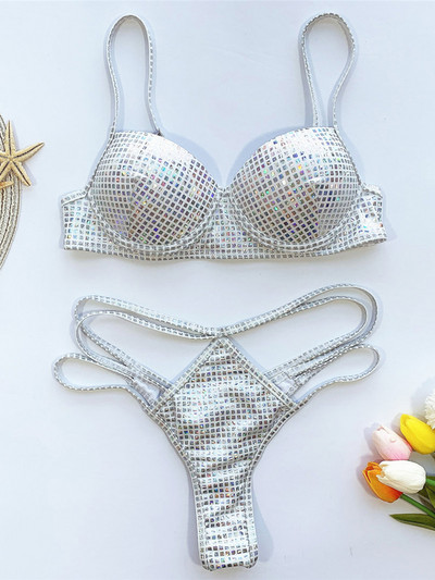 Seksi sjajni bikini sa grudnjakom i grudnjakom na naramenice Ženski kupaći kostim Ženski kupaći kostim Dvodijelni komplet bikinija Kupaći kostim za kupanje V1949W