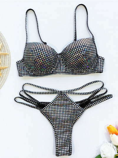 Seksi sjajni bikini sa grudnjakom i grudnjakom na naramenice Ženski kupaći kostim Ženski kupaći kostim Dvodijelni komplet bikinija Kupaći kostim za kupanje V1949W