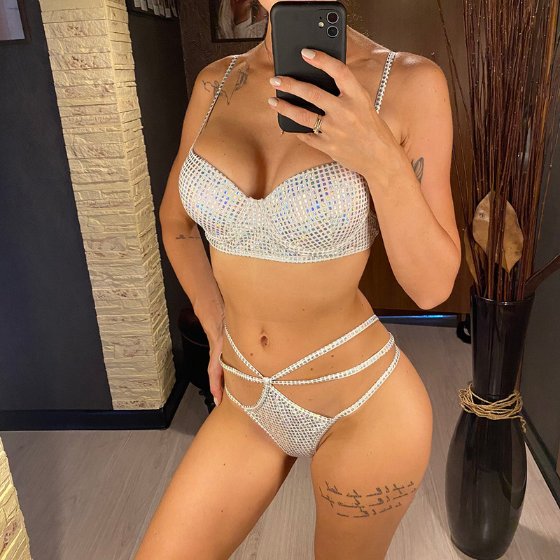 Seksi sjajni bikini sa grudnjakom i grudnjakom na naramenice Ženski kupaći kostim Ženski kupaći kostim Dvodijelni komplet bikinija Kupaći kostim za kupanje V1949W