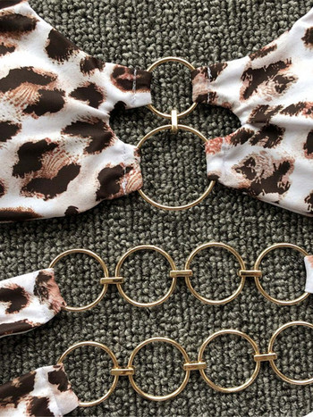 Μεταλλικά δαχτυλίδια Leopard Brazilian Bikini Γυναικεία μαγιό Γυναικείο μαγιό Σετ μπικίνι δύο τεμαχίων Thong Bather Μαγιό V1441