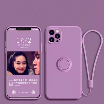 Πολυτελής Μαλακή Υγρή Θήκη σιλικόνης Για iPhone 13 12 mini 11 Pro XS X Max 7 8 6S Plus XR SE2020 Κάλυμμα με λουράκι για κρίκους βάσης