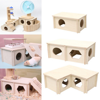 Hamster House Wooden Hideout Chamber Natural Wood Nest Habitat for Mini Gerbils Syrian Hamsters Junior Guinea Pigs