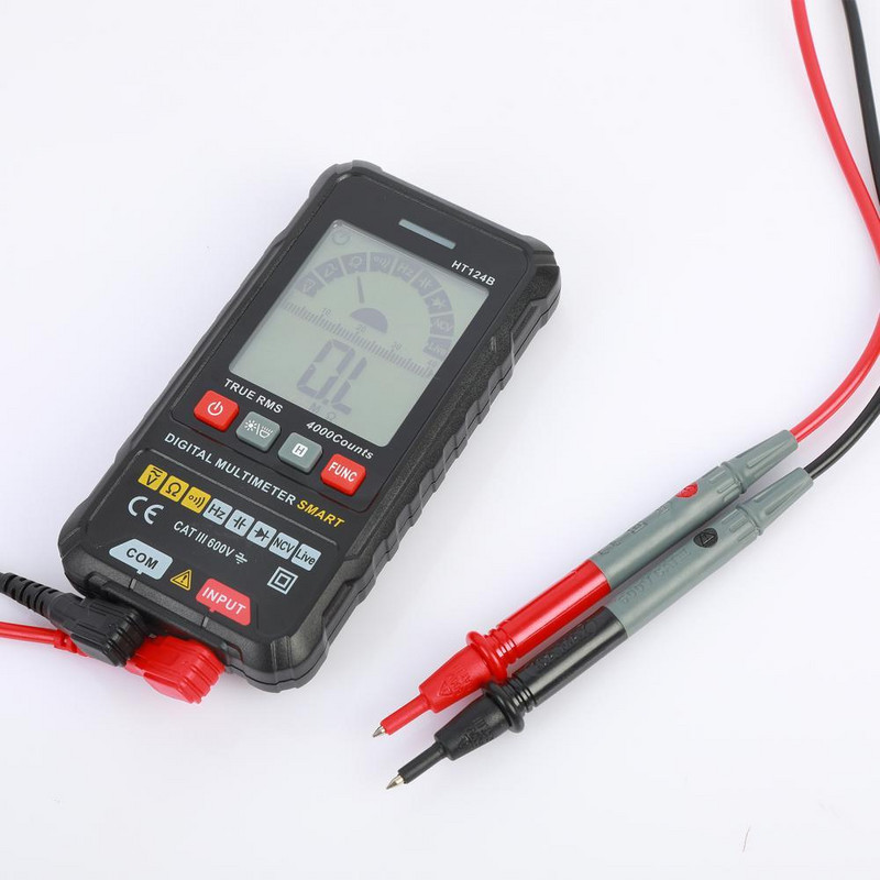 HT124B digitalni multimetar s pozadinskim osvjetljenjem zaslona, vrlo precizan svestrani DC/AC 600V multimetar s automatskim rasponom za automobilsku primjenu u kućanstvu