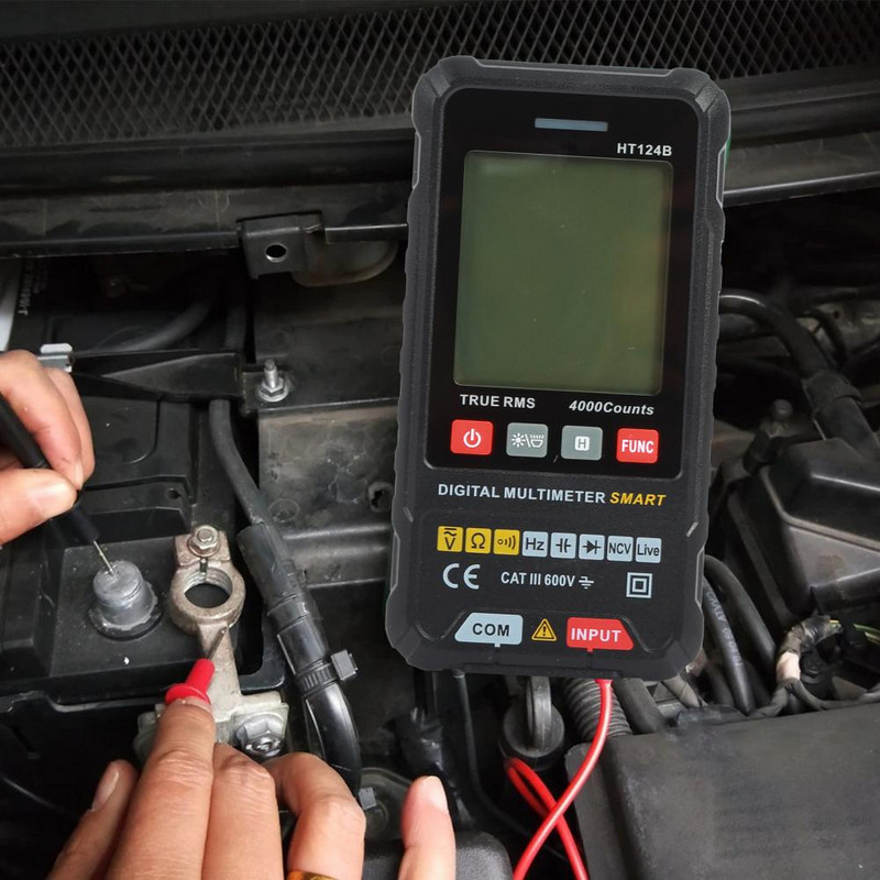 HT124B digitalni multimetar s pozadinskim osvjetljenjem zaslona, vrlo precizan svestrani DC/AC 600V multimetar s automatskim rasponom za automobilsku primjenu u kućanstvu