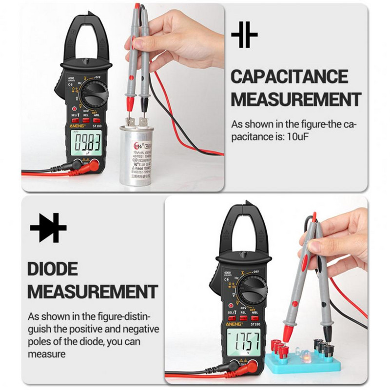 Baterija maitinamas automatinis spaustuko multimetras žibintuvėlis kintamosios srovės/nuolatinės įtampos patvarus didelio tikslumo elektrinis testeris multimetras