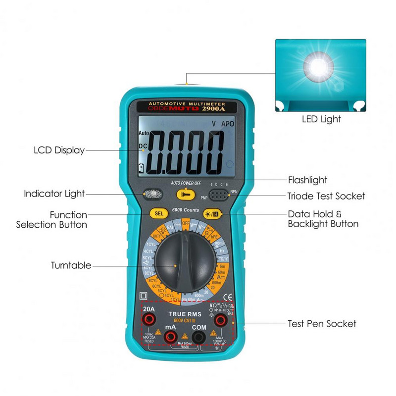 Smart Multimeter Túlterhelés elleni védelem Műanyag multiméter Professzionális precíz multiméter