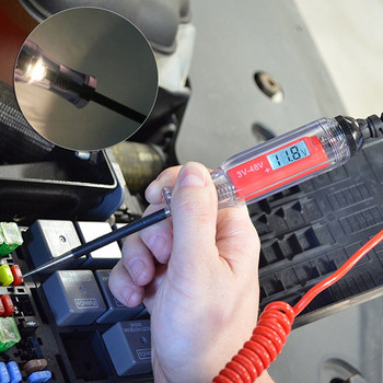 3-48V автомобилен камион Цифров LCD тестер за вериги с 11-футов проводник Писалка за тестване на веригата на автомобила Измервател на напрежение и сонда за лампа Диагностичен инструмент