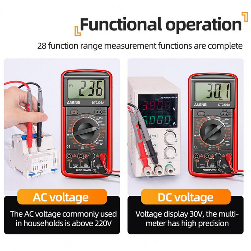 Feszültségmérő Környezetbarát Frekvencia Ellenállás Plug and Play AC/DC Ampermérő Voltmérő Ohm Teszter villanyszerelőknek