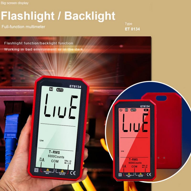 1 set višenamjenskog dizajna pozadinskog osvjetljenja True RMS multimetar, ispitivač napona, mjerač otpora kapaciteta za kućanstvo