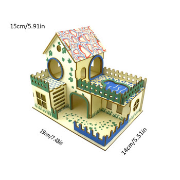 Скривалище за хамстер Дървени малки животни 2-етажна вила Стая Къща Хабитат Декор 2 стила Диаметър на входа 1,57\