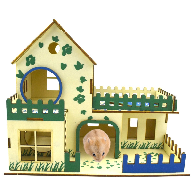 Drveno skrovište za hrčke Male životinje 2-katna vila Soba Kuća Habitat Dekor 2 stila Ulazni promjer 1,57"