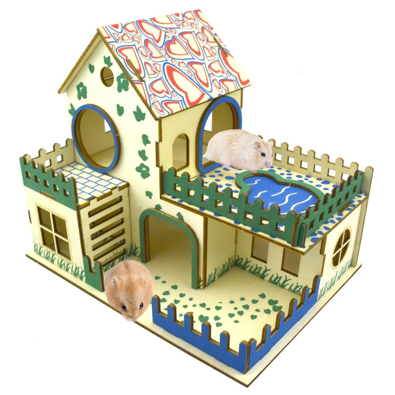 Drveno skrovište za hrčke Male životinje 2-katna vila Soba Kuća Habitat Dekor 2 stila Ulazni promjer 1,57"