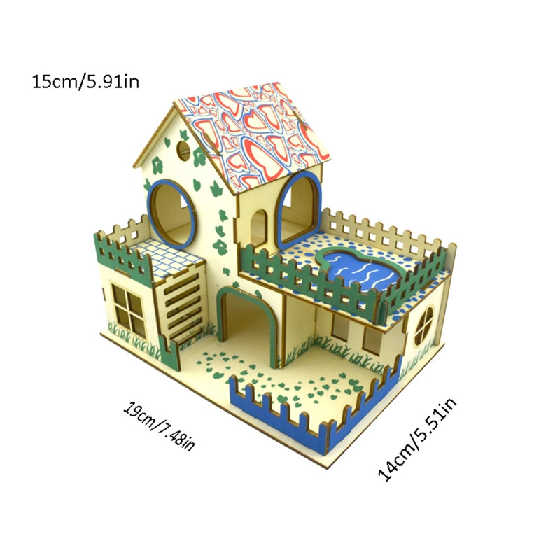 Drveno skrovište za hrčke Male životinje 2-katna vila Soba Kuća Habitat Dekor 2 stila Ulazni promjer 1,57"