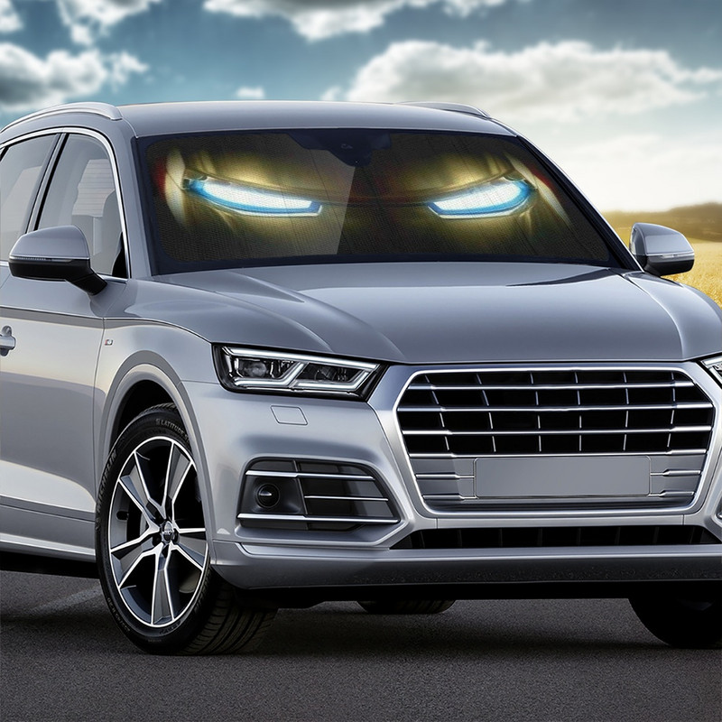 Első szélvédős napernyő az autóhoz Cool Iron Eyes Print Auto Visor Shield Cover Nyári Jármű napernyők pare soleil de voiture