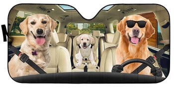 Golden Retriever που φοράει γυαλιά ηλίου Driving Car Windshield Sunshade, Fun Labrador Retriever Family Foldable Sunshade Protector