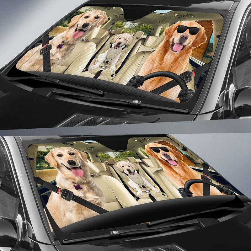 Golden Retriever napszemüveget viselő autós szélvédő napernyő, vidám labrador retriever család összecsukható napernyővédő