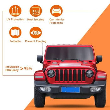 Сенник за предно стъкло, за Jeep Wrangler JL JLU 2018 2019 Алуминиево фолио Слънцезащитна козирка Мат Анти-UV лъчи Топлинен щит